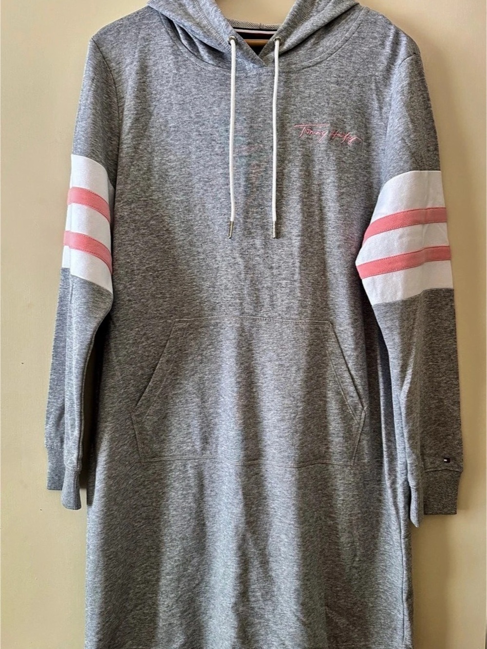 Tommy Hilfiger Heart FT Dresses Gray & Pink Mini Hoodie Dress Large